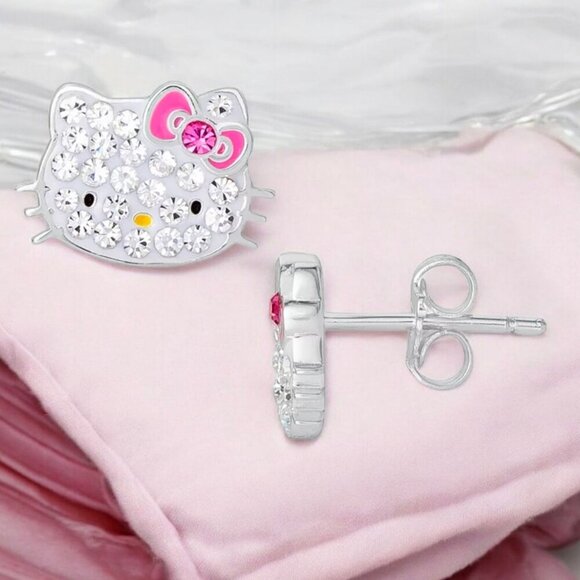 Hello Kitty Crystal Stud Earrings | Sterling Silver Girls' Inner Child Healing - Picture 5 of 8